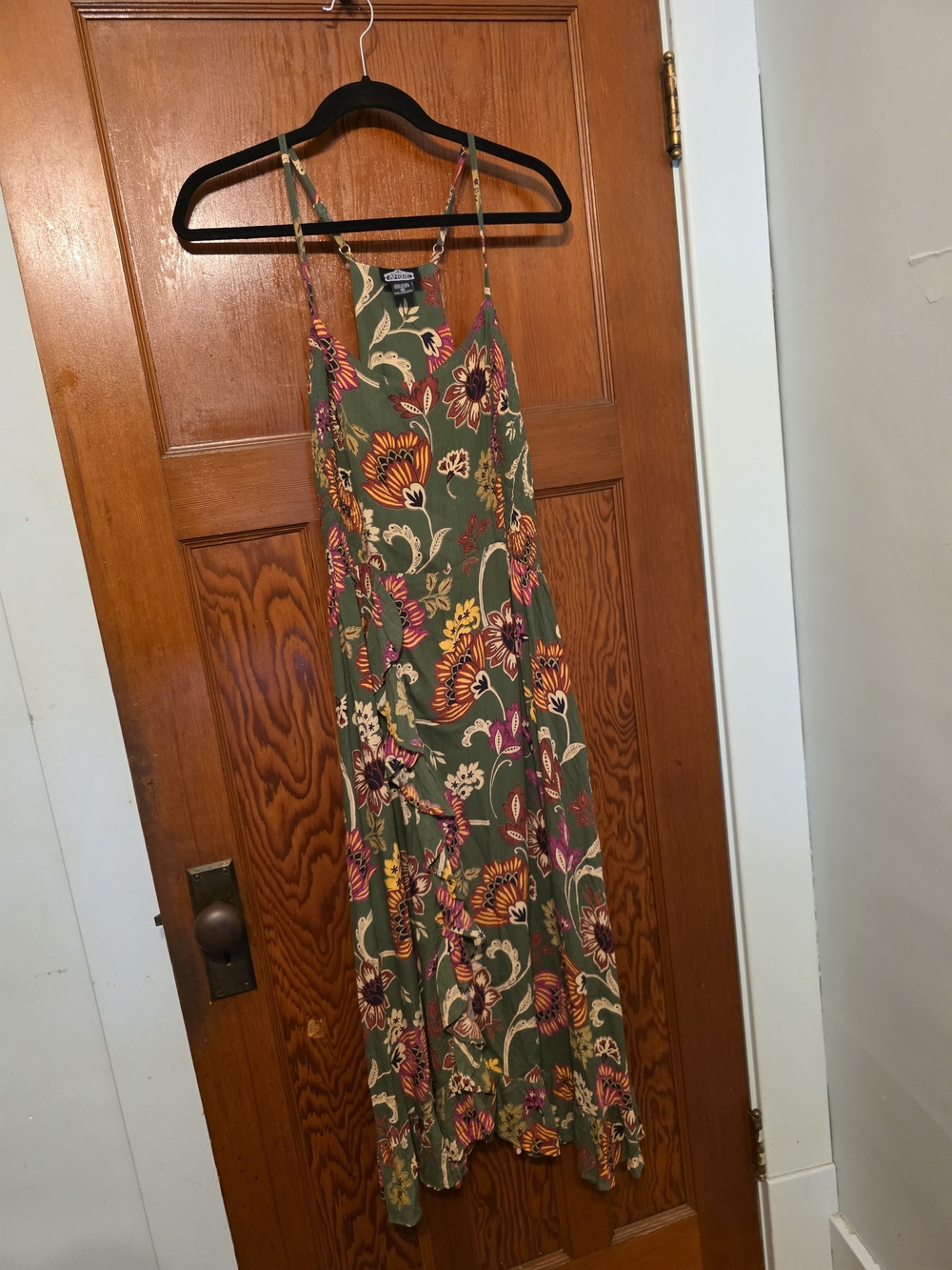 Angie Olive Green Floral Slip Maxi Dress